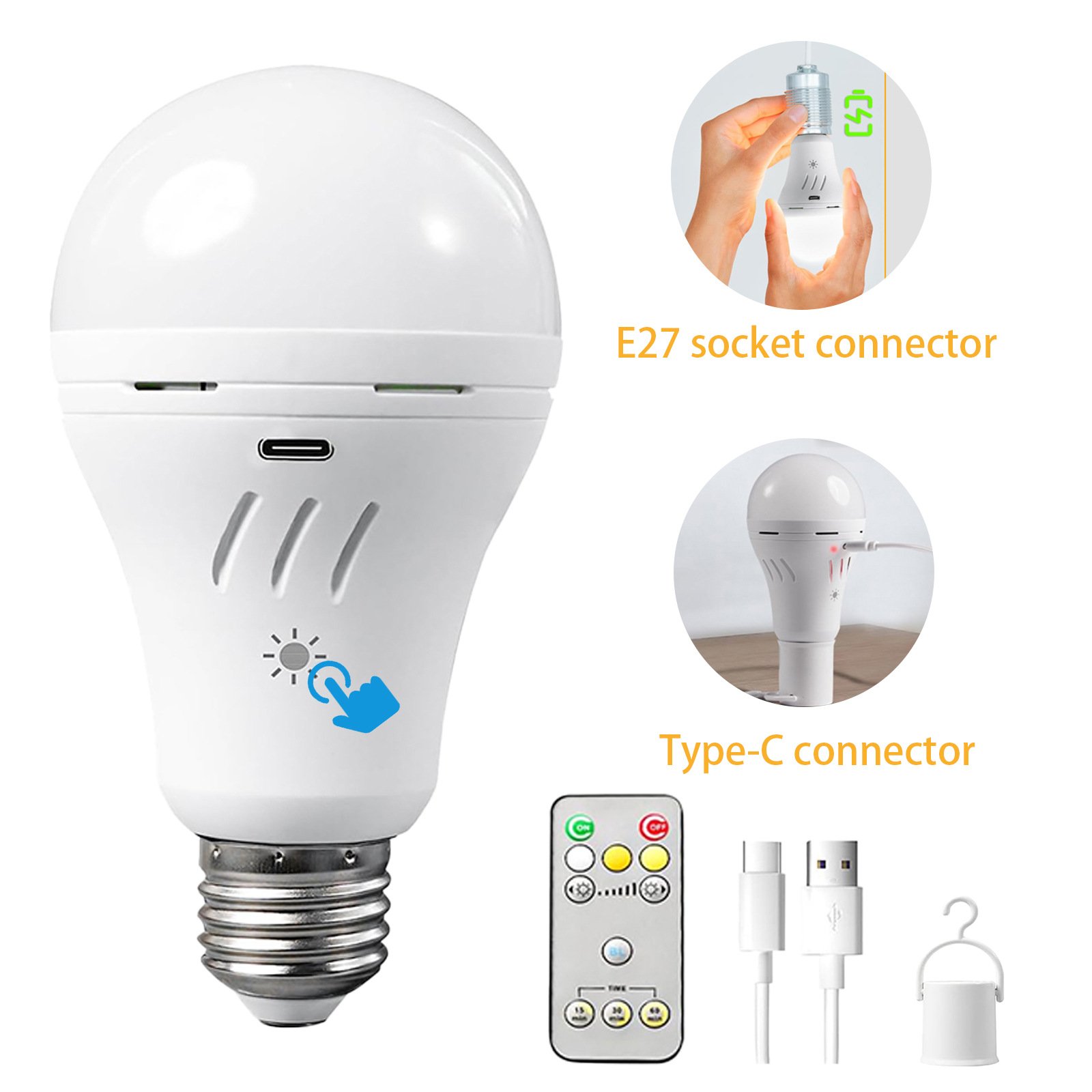 USB-C Rechargeable E27 Light Bulb with Remote — Timer & Memory for Sconce Pendants — detail image 1