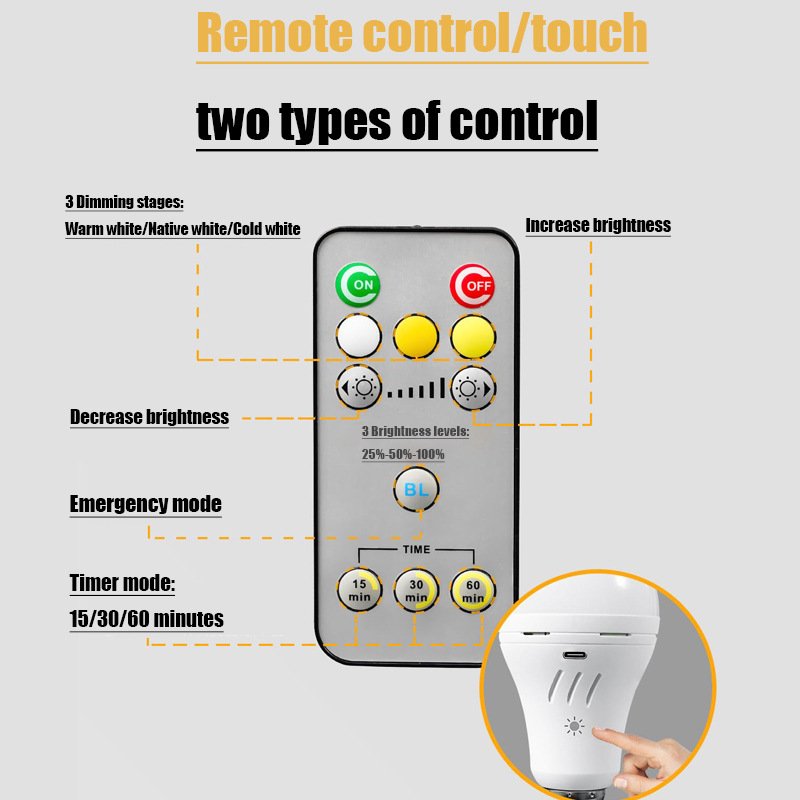 Rechargeable E27 LED Bulb with Timer Memory Remote — Wall Sconce Replacement Bulb — product image 3