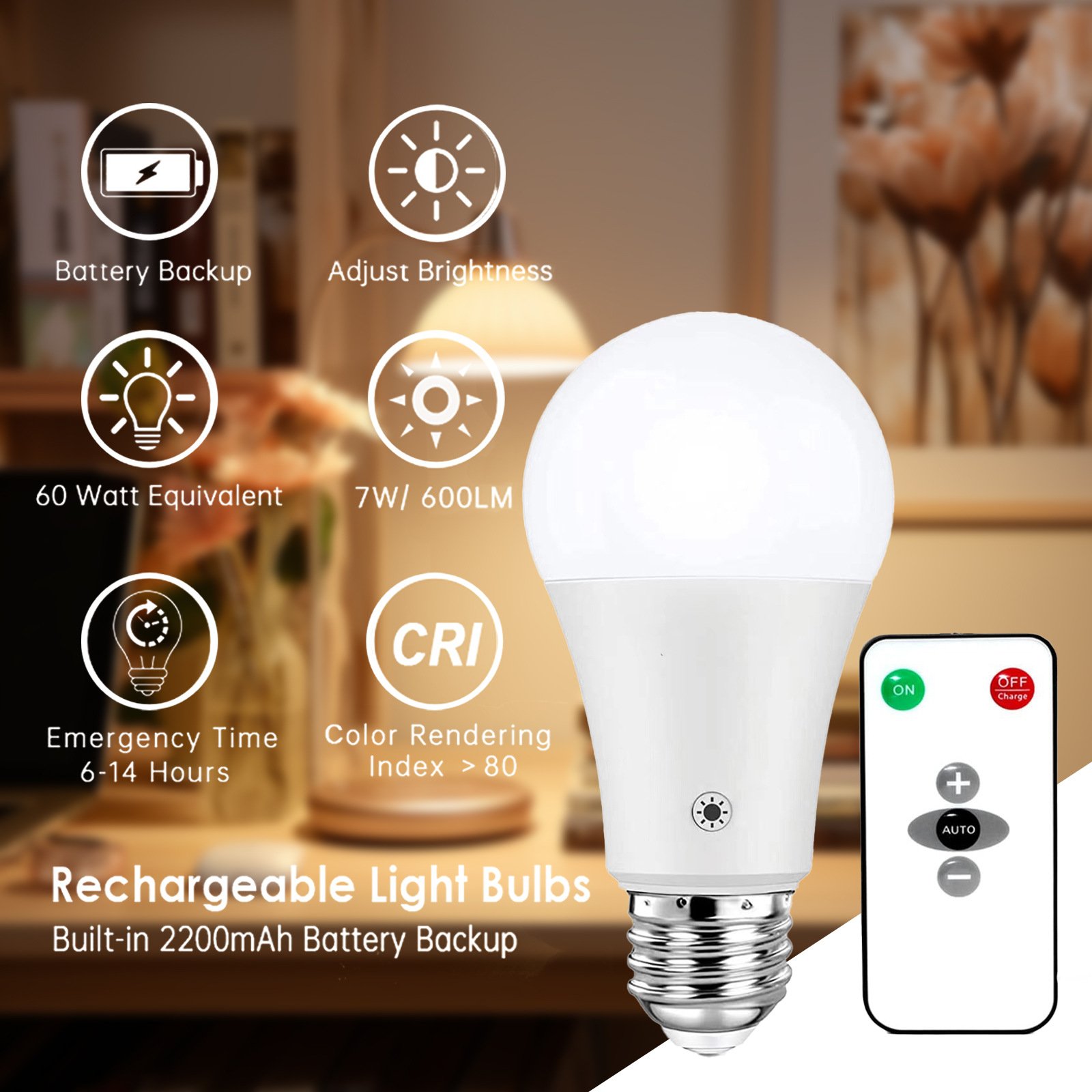 High-Capacity Rechargeable LED Sconce Bulb with Remote — Battery Wall Light Bulb — product image 3
