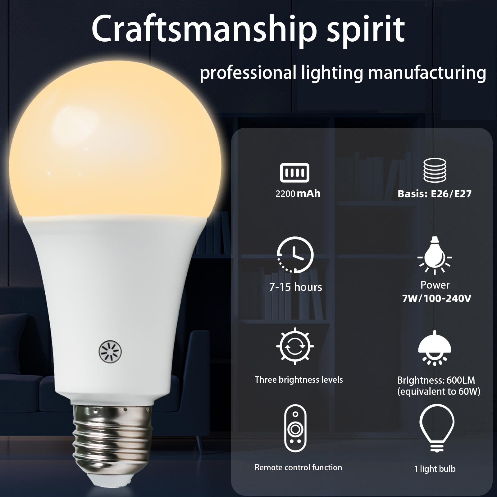 High-Capacity Rechargeable LED Sconce Bulb with Remote — Battery Wall Light Bulb — detail image 7