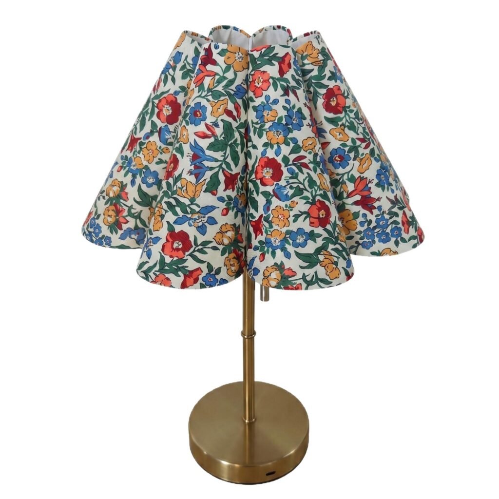 Vintage Floral Fabric Table Lamp — Wood Base Bedside Lamp, Wabi-Sabi Style — product image 5
