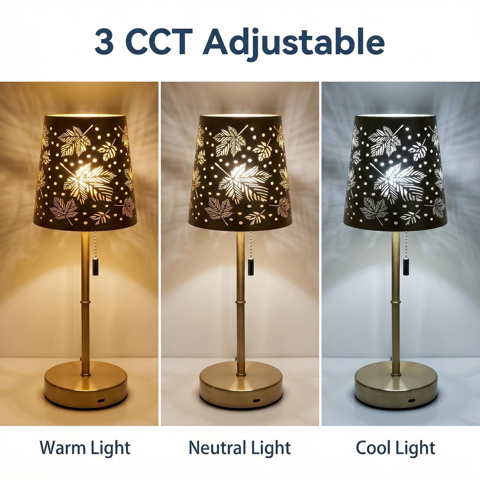Gold Hollow Maple Leaf Iron Table Lamp — 3-Colour Dimmable Bedside Decorative Lamp — product image 2