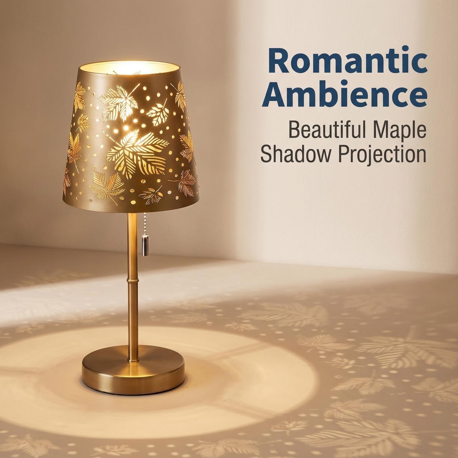 Gold Hollow Maple Leaf Iron Table Lamp — 3-Colour Dimmable Bedside Decorative Lamp — product image 4