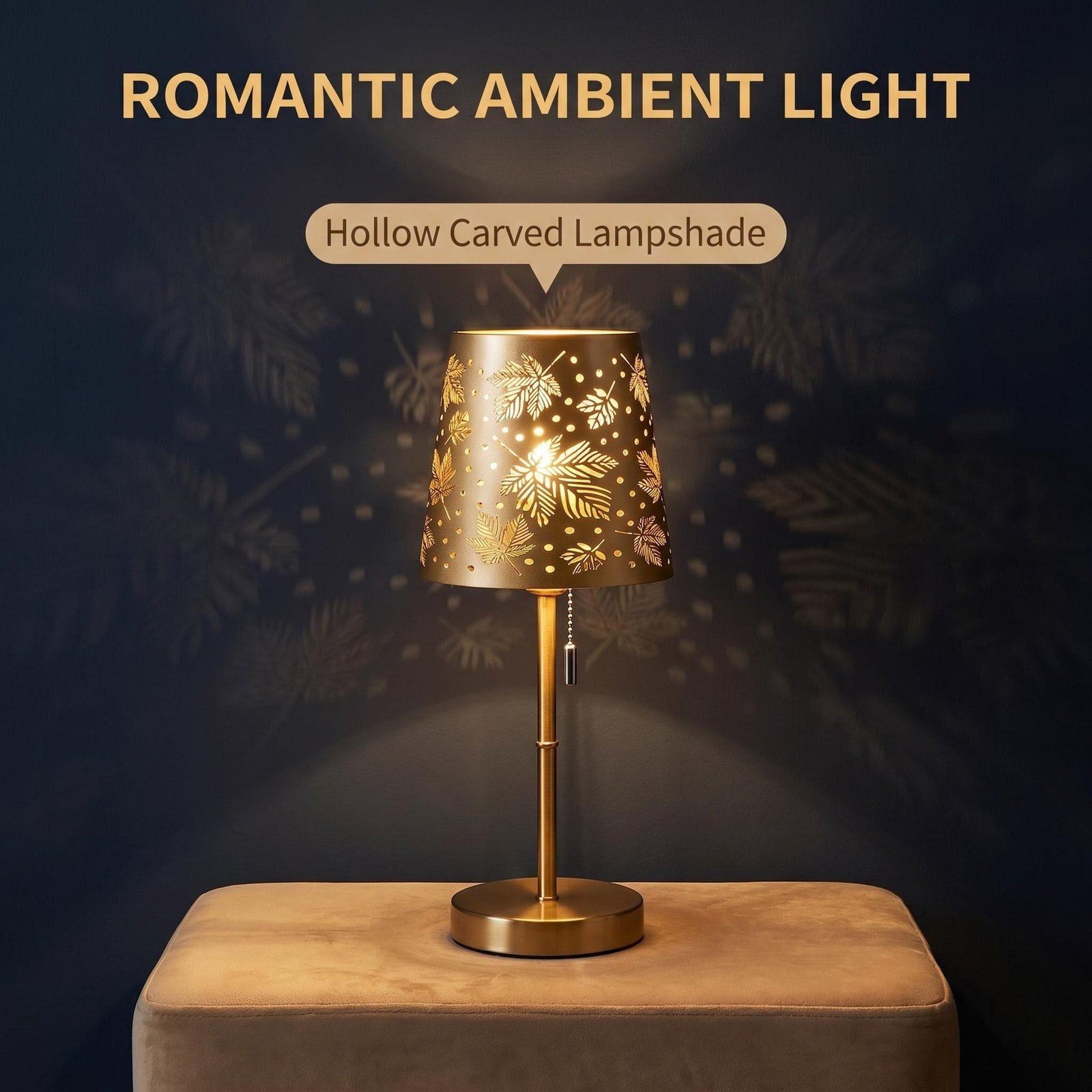 Gold Hollow Maple Leaf Iron Table Lamp — 3-Colour Dimmable Bedside Decorative Lamp — detail image 3