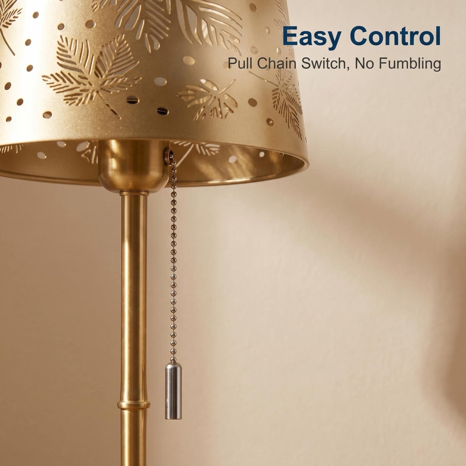 Gold Hollow Maple Leaf Iron Table Lamp — 3-Colour Dimmable Bedside Decorative Lamp — detail image 5