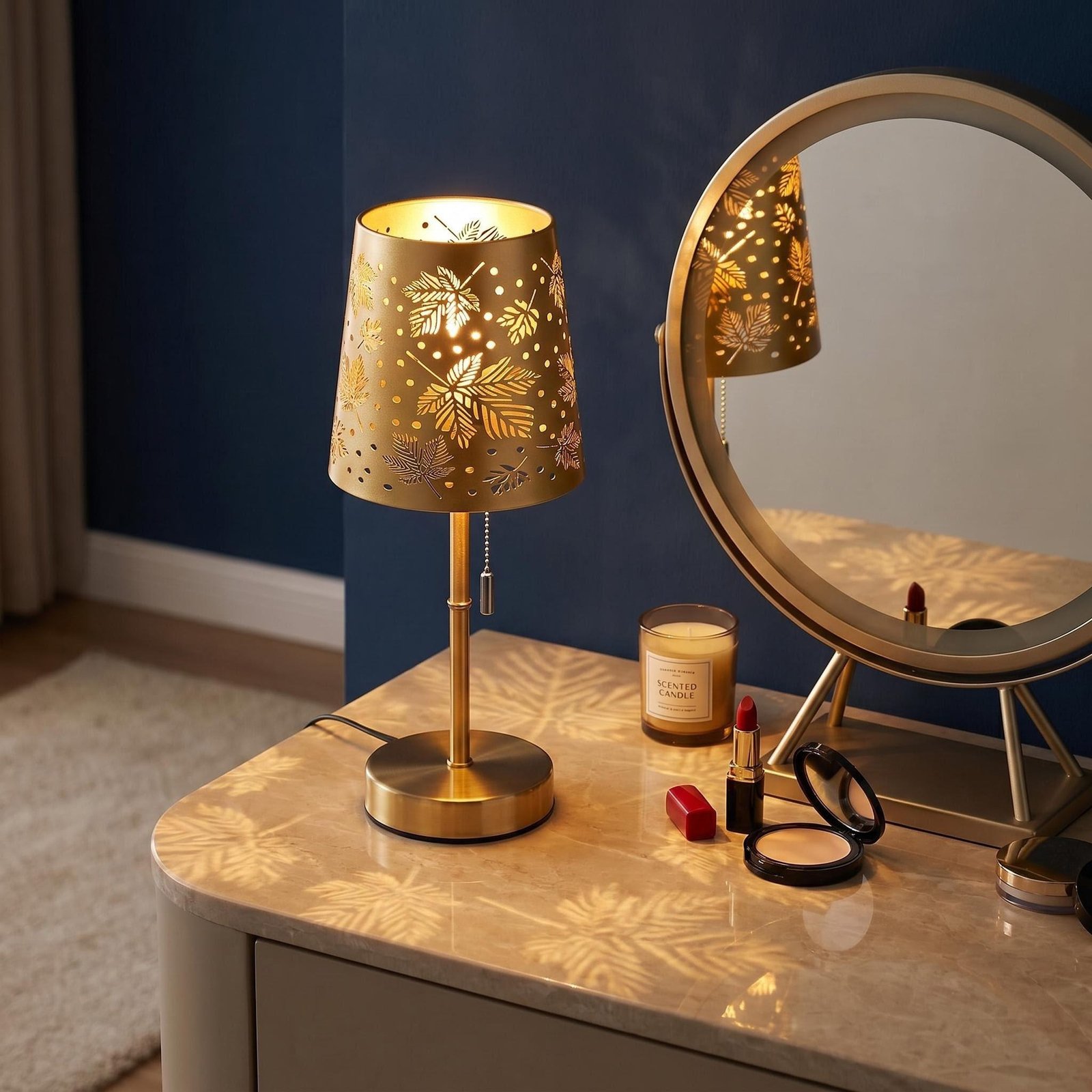 Gold Hollow Maple Leaf Iron Table Lamp — 3-Colour Dimmable Bedside Decorative Lamp — detail image 8