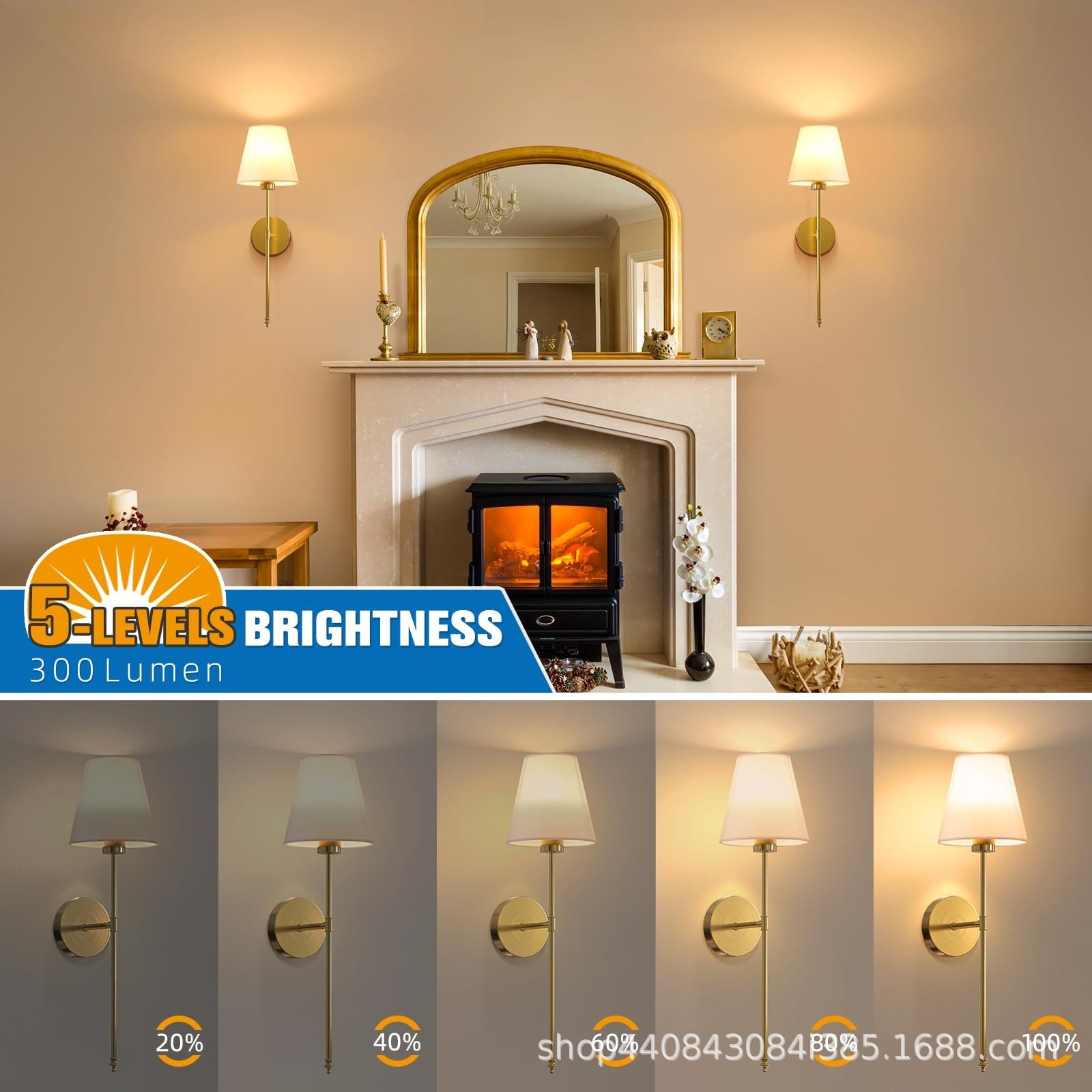 Wire-Free Dimmable Wall Sconce with Remote — Rechargeable Bedside Wall Light — detail image 5